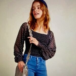 Anthropologie Rouen Smocked sheer top